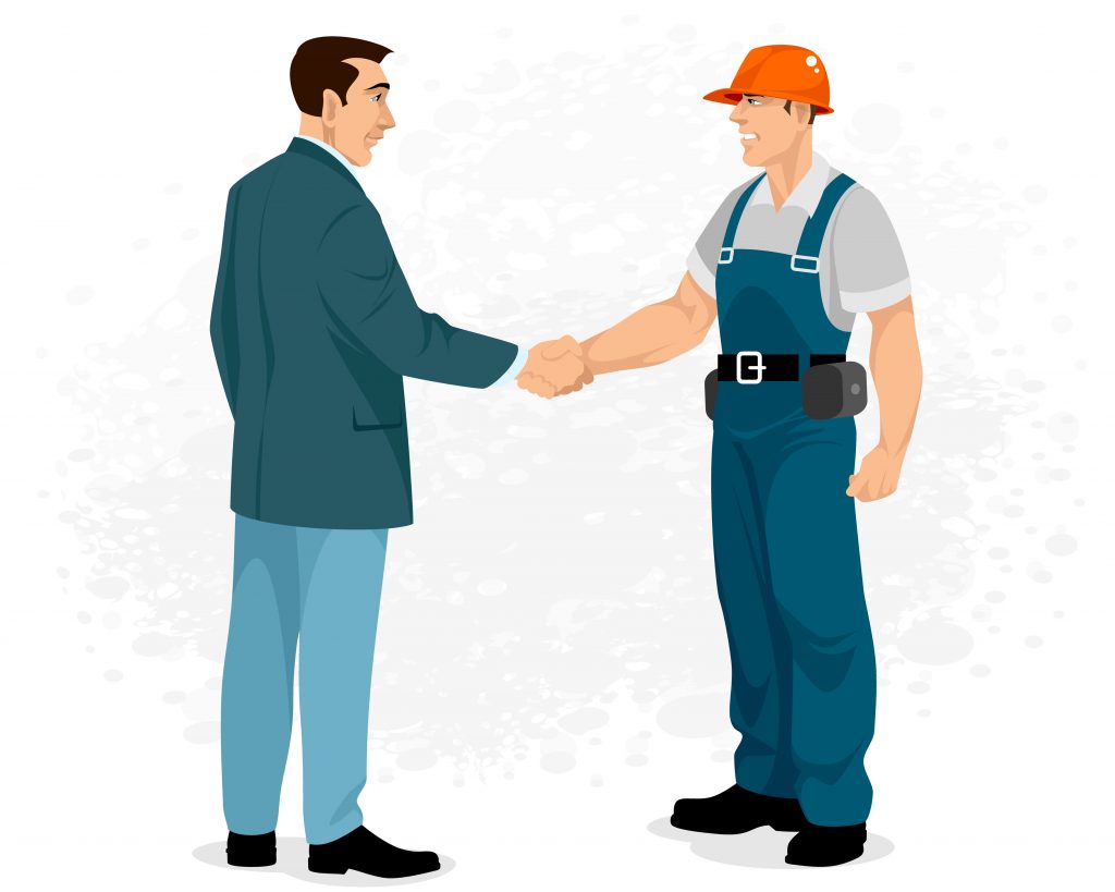 cartoon image of a homeowner meeting his installer