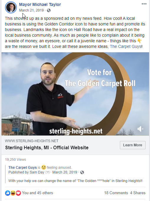 Sterling Heights Michigan Mayor Michael Taylor's personal facebook page screenshot