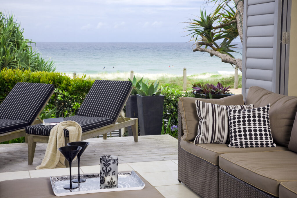 beautiful waterfront suite with ocean and beach views