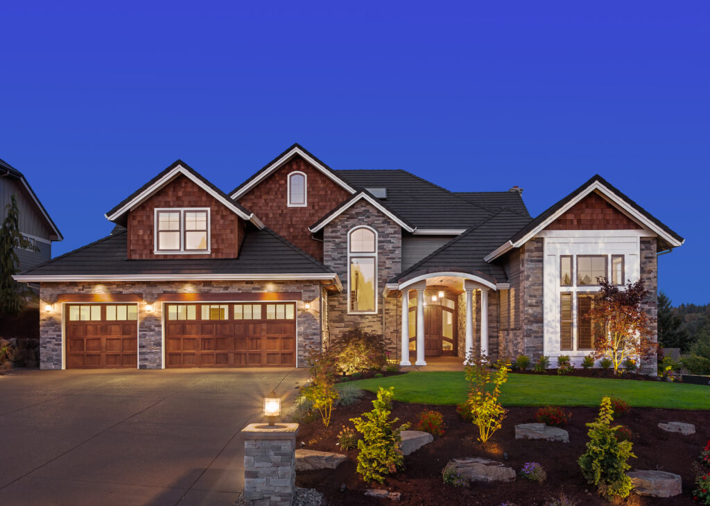 well lit home at night